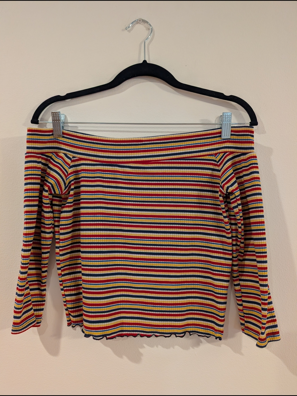Striped Off-Shoulder Long Sleeve Top in Multicolor